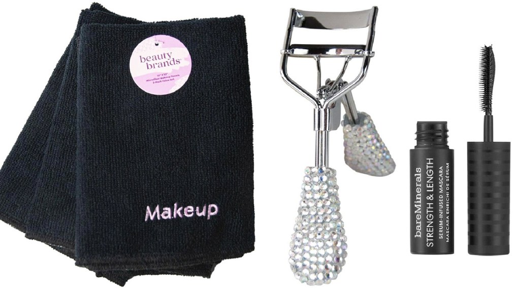 set of black makeup cloths and mascara and eyelash curler set