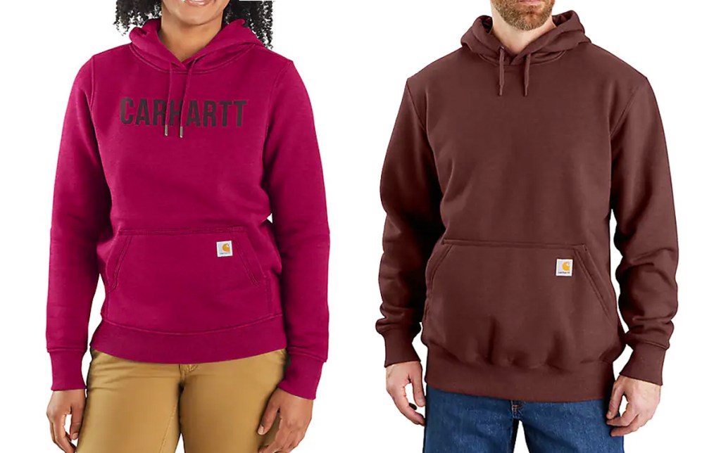 woman in magenta hoodie and man in brown hoodie