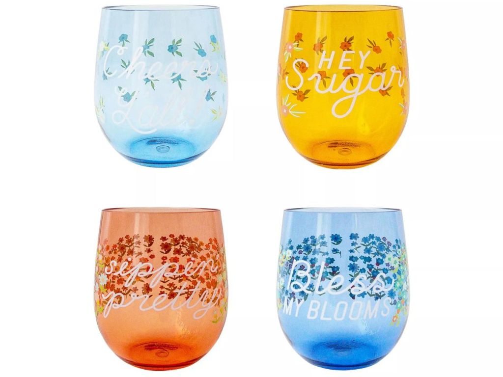 4 stemless wine glasses 