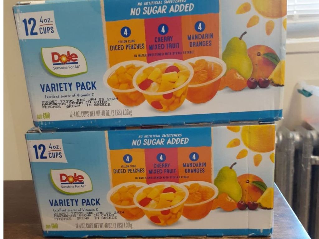 2 large boxes of Dole Fruit in cups