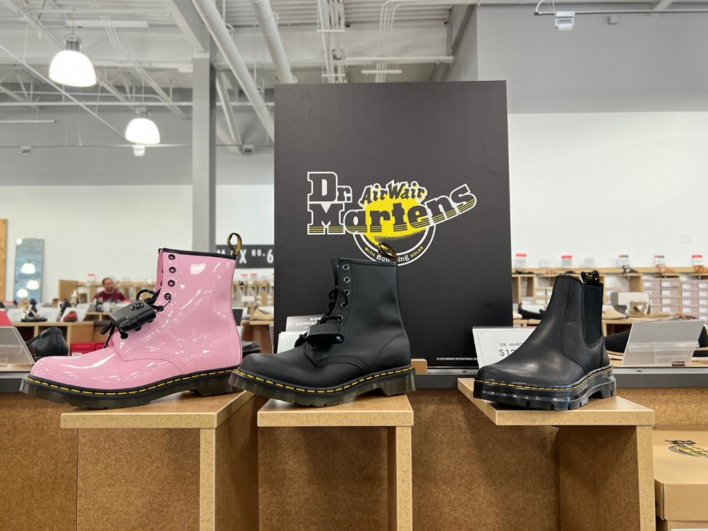 Dr. Martens shoes on shelf in store