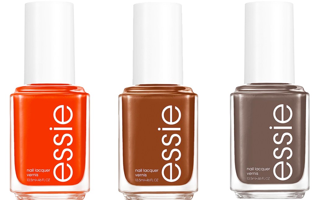 orange, brown, and grey shades of essie nail polish