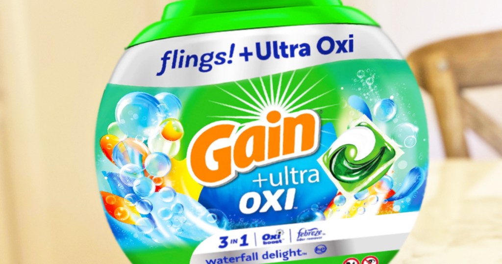 container of gain flings on table
