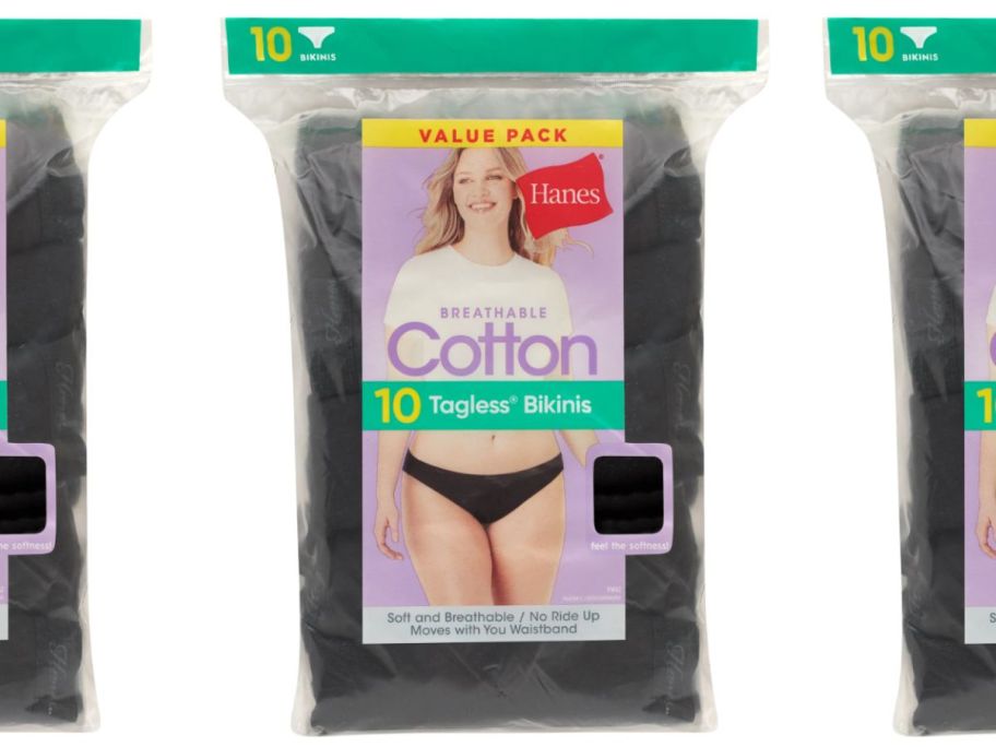 Hane's Women's Bikini Underwear 10-Pack - All Black stock image