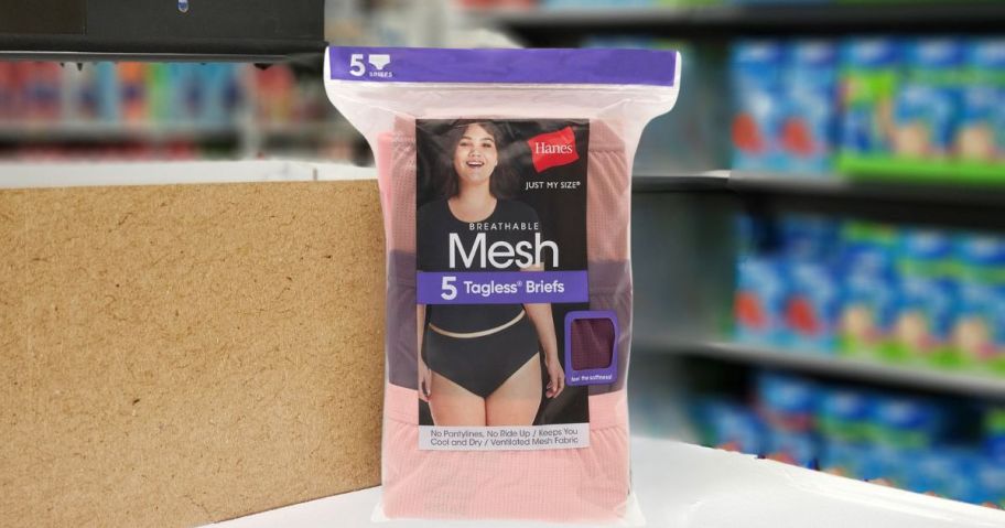 Hane's Women's Just My Size Breathable Mesh Briefs 5-Pack on counter in store