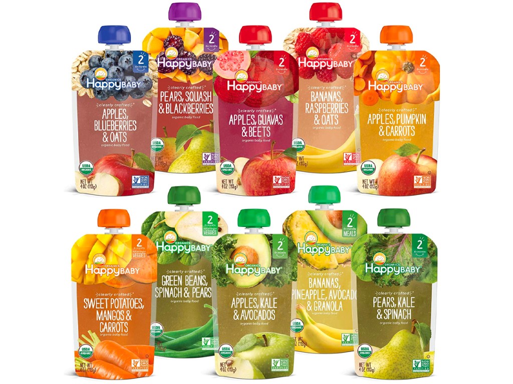 Happy Baby Organics Stage 2 4oz Baby Food Pouches 10-Pack 