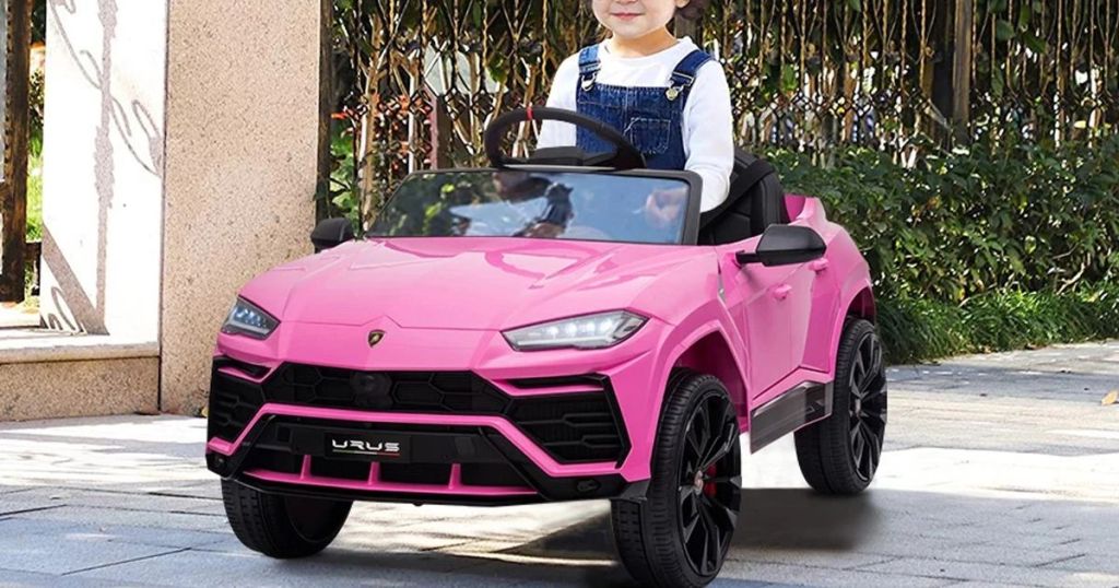 little girl riding in a Kids Lamborghini 12 V Powered Ride on Car