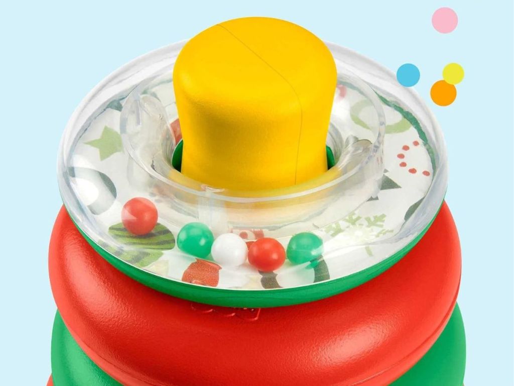 Close up top view of a Fisher Price Holiday Rock-A-Stack