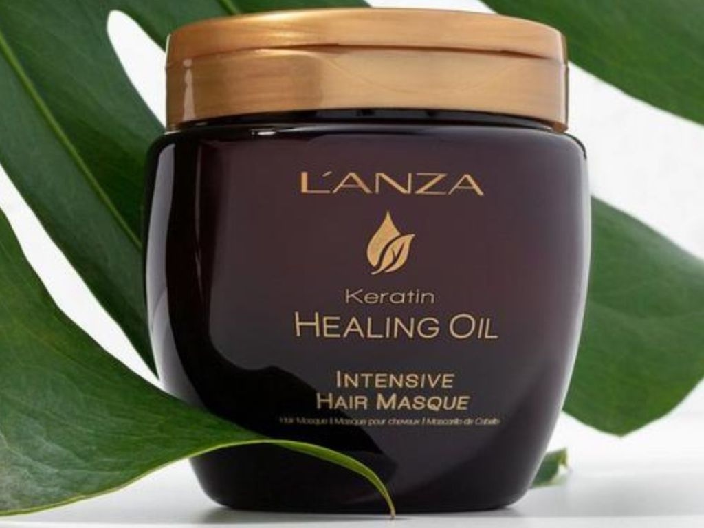 Close up of L'anza Keratin Healing Oil Masque jar