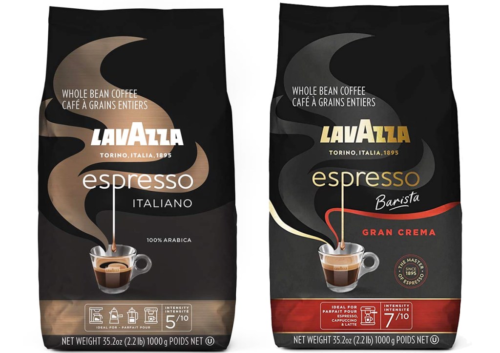 two bags of Lavazza coffee beans