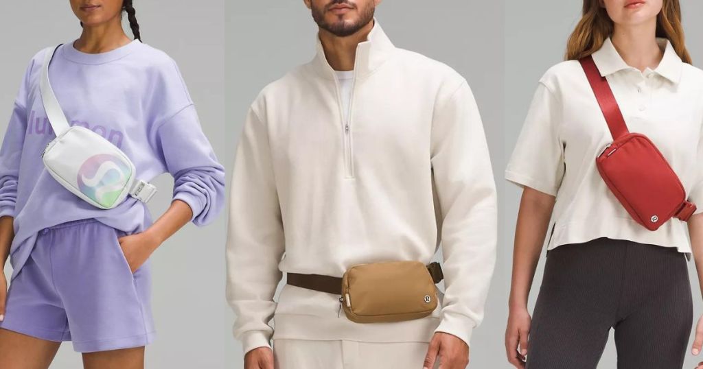 Stock images of 3 people wearing lululemon belt bags