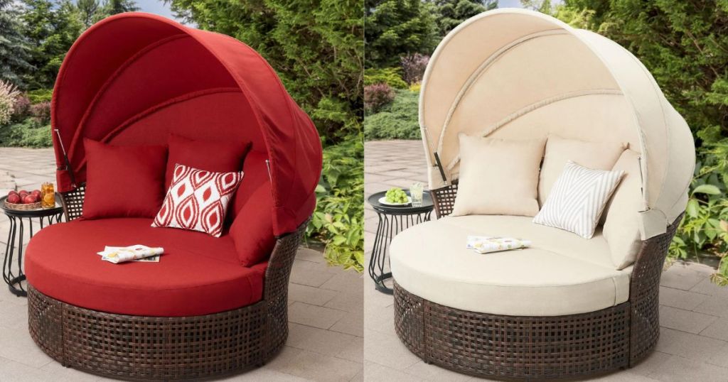 Mainstays Tuscany Ridge 2-Piece Outdoor Daybed with Retractable Canopy in red and tan