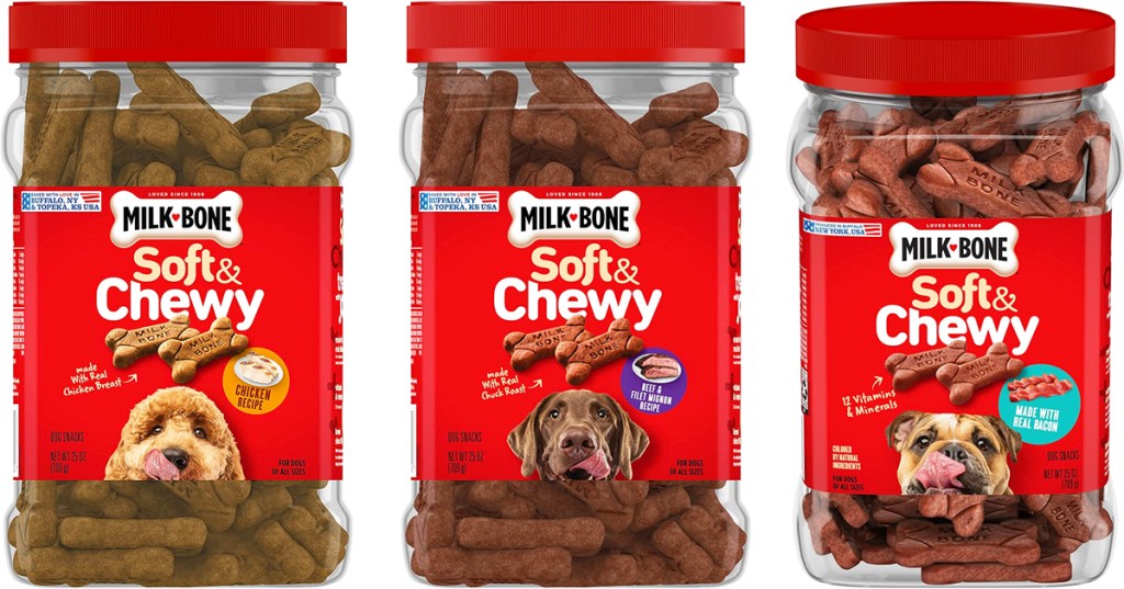 3 jars of Milk-Bone Soft & Chewy Dog Treats