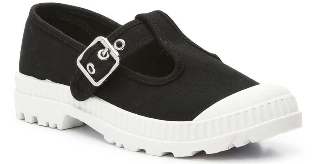girls black and white shoe with buckle
