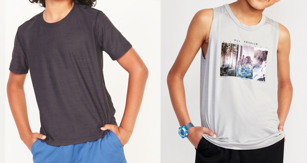 boys in grey t-shirt and light grey tank top