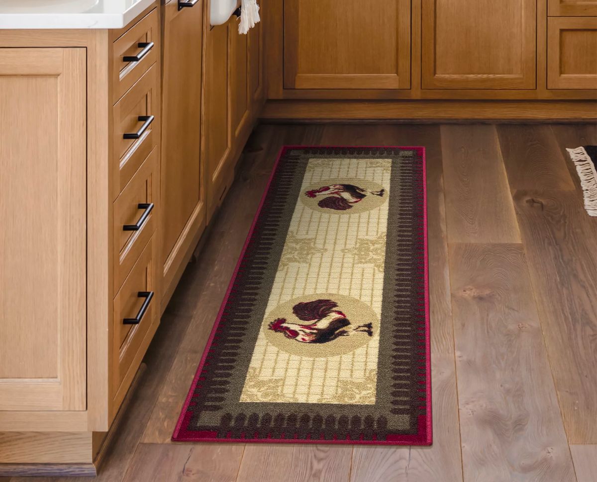 Ottomanson Siesta Kitchen Non-Slip Rubberback Rooster 2x5 Kitchen Rug