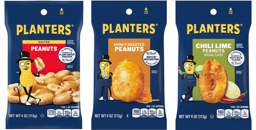 three bags of planters peanuts