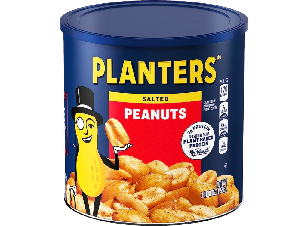 blue canister of planters peanuts