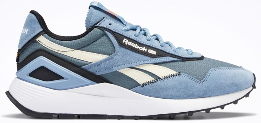blue and white reebok leather shoe