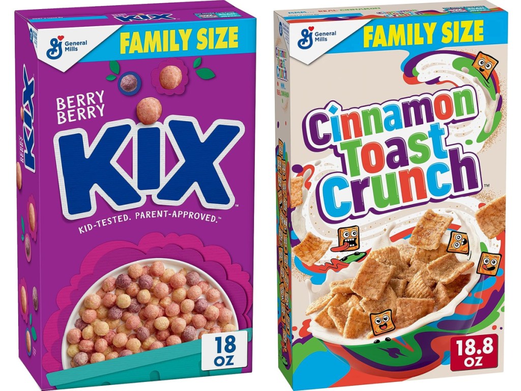 Kix and cinnamon toast crunch cereal