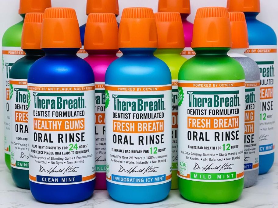 Bottles of TherBreath Oral Rinse