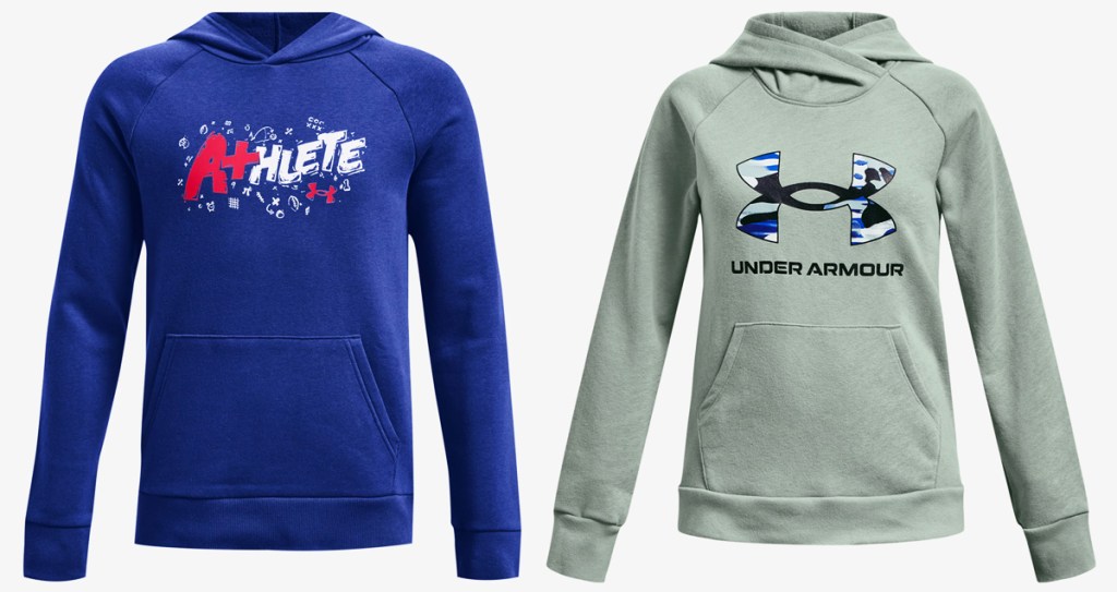 blue and green under armour hoodies