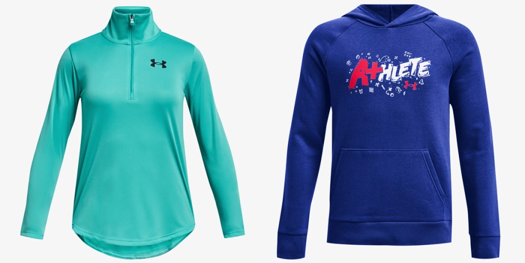 teal and blue under armour hoodies