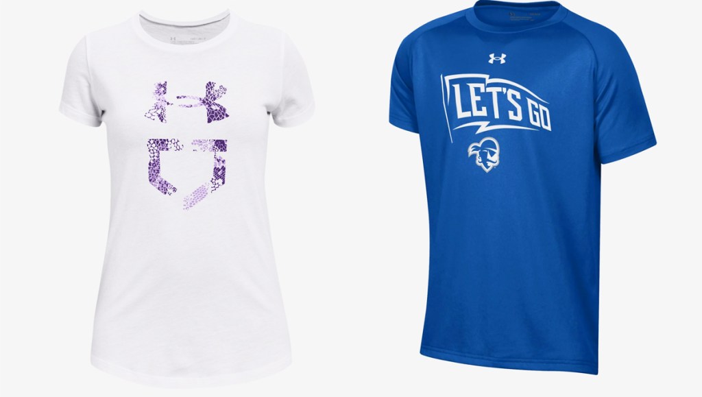 white and blue under armour tops