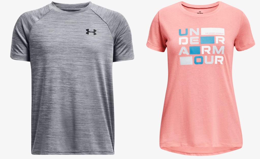 grey and pink under armour tops