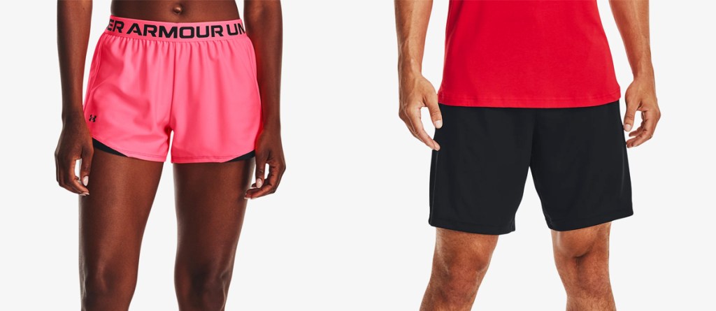 woman in pink shorts and man in black shorts