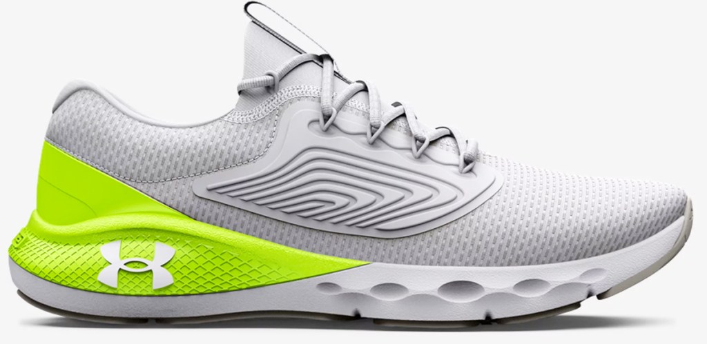 light grey and green running shoe