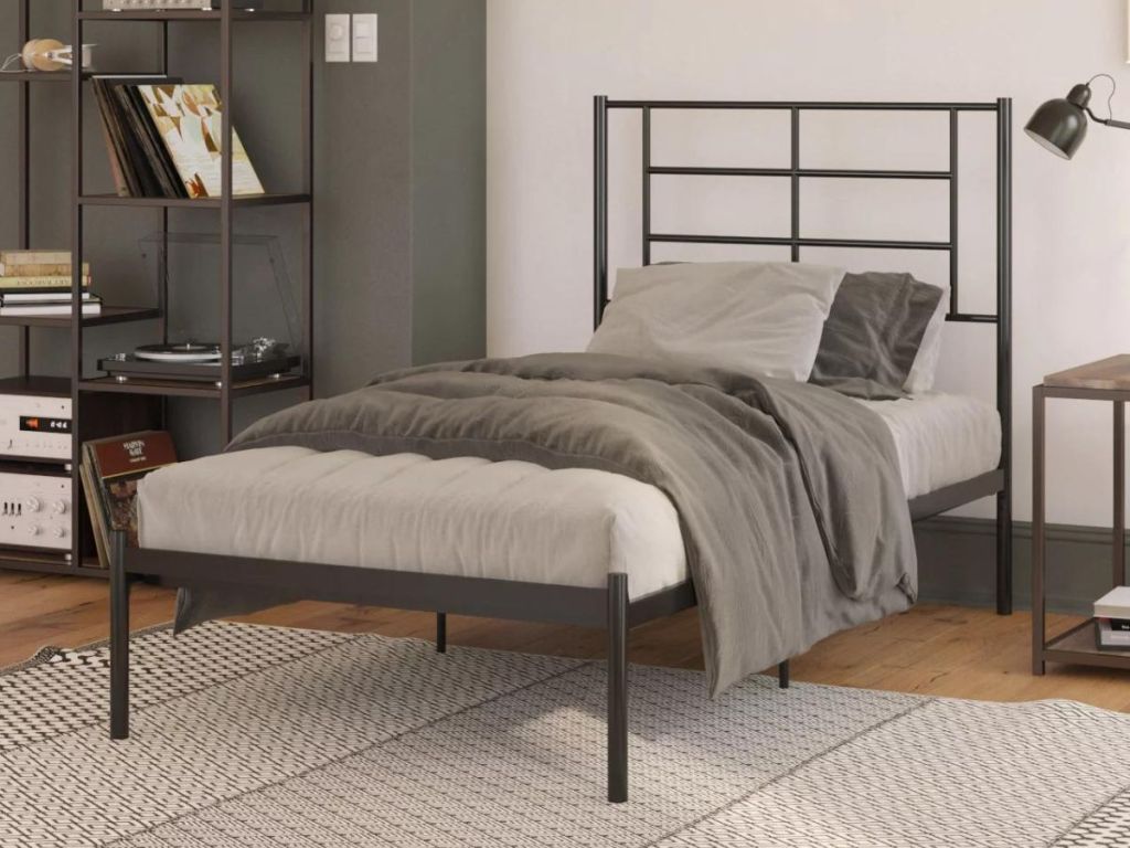 Metal framed twin bed