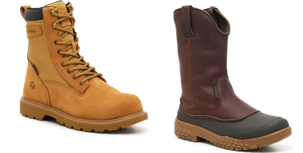 two pairs of Wolverine Men's Work Boots