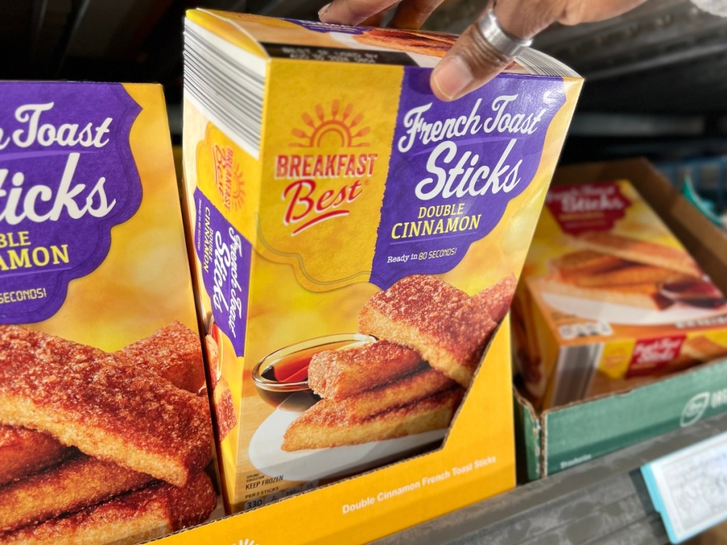 choosing a box of frozen french toast sticks