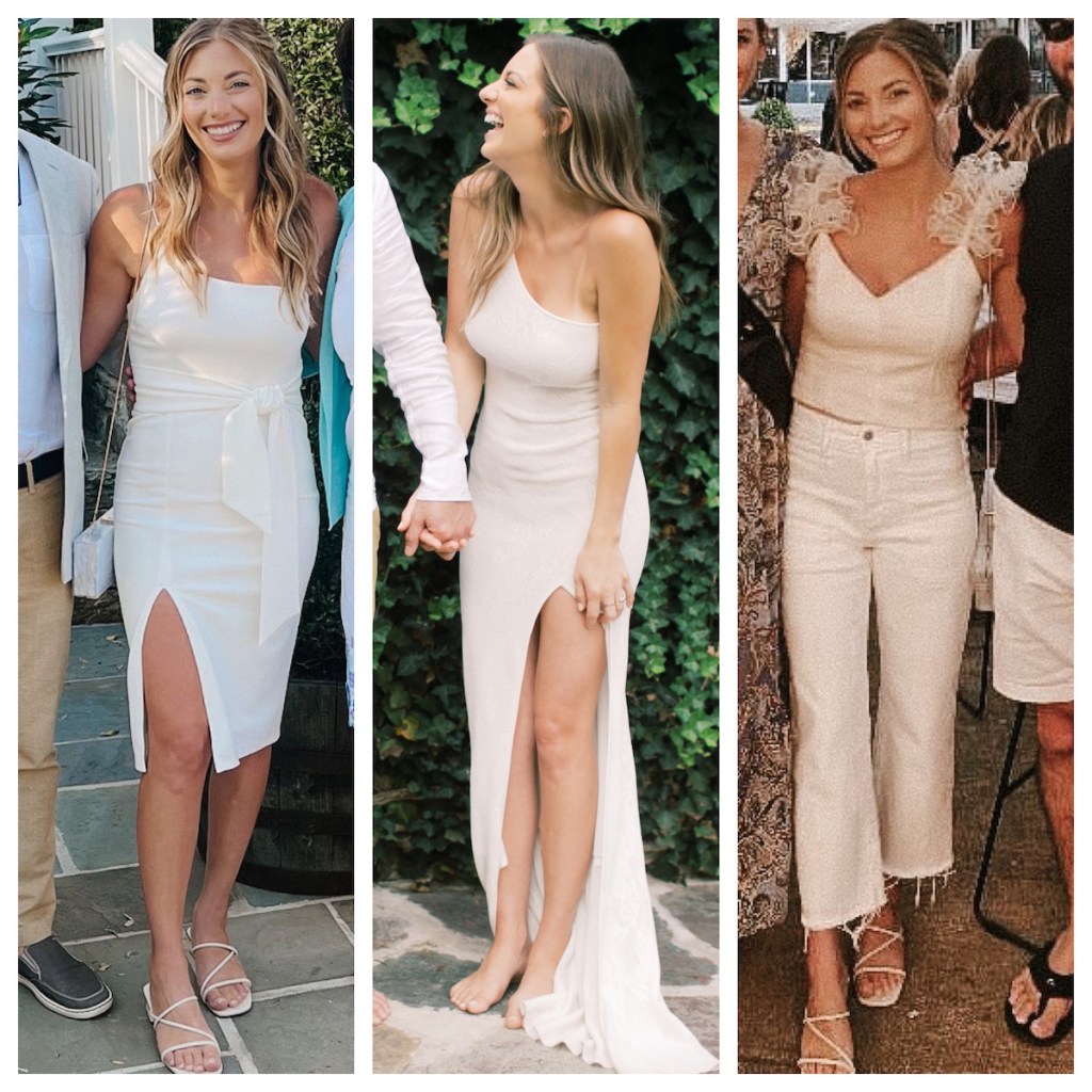 woman posing in 3 different outfits 