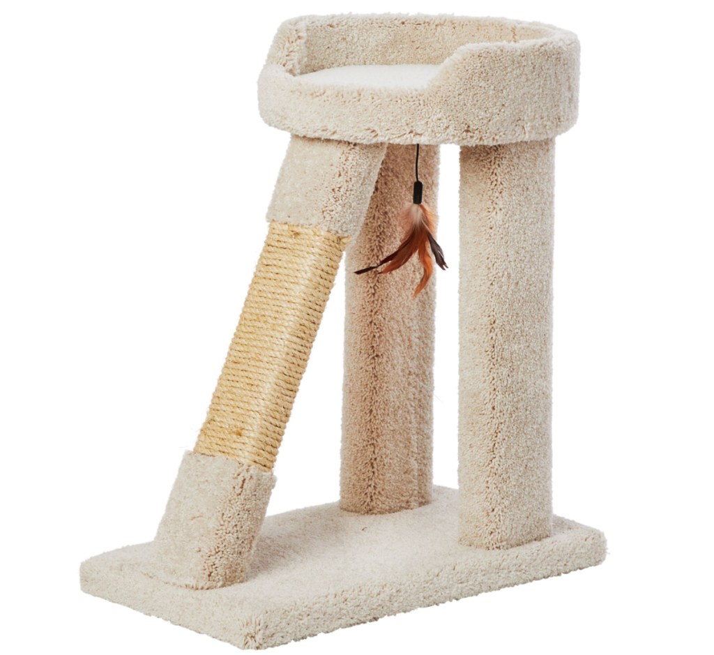 cat tower with toy and ramp