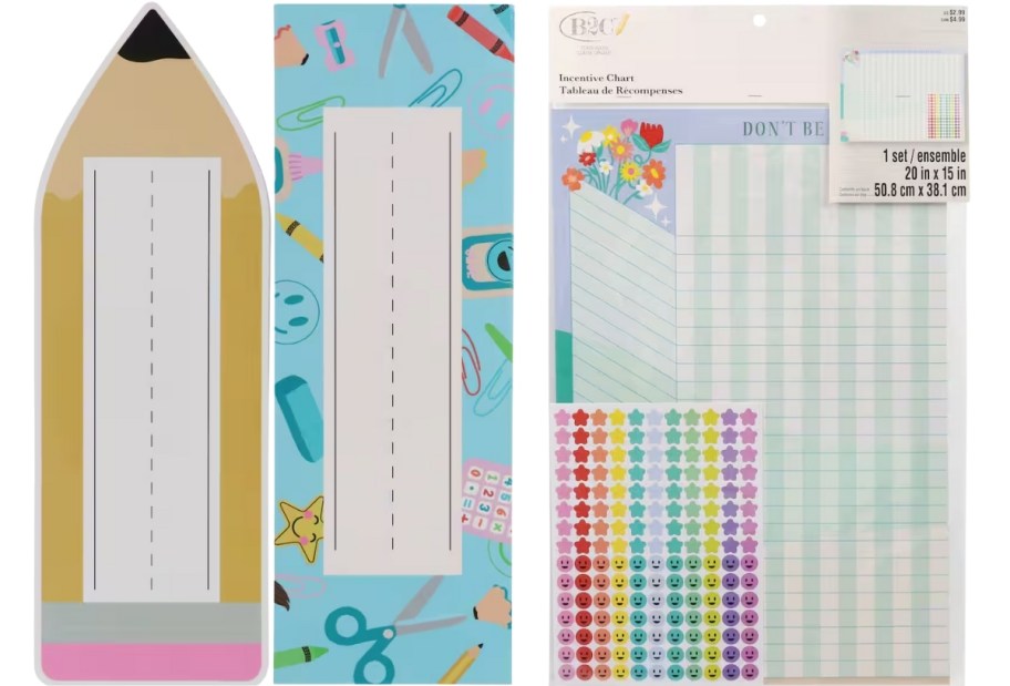 two styles of name plates and a progress chart