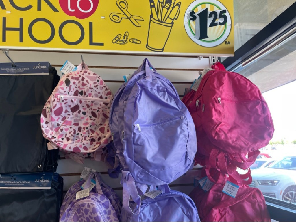 dollar tree backpacks hanging up