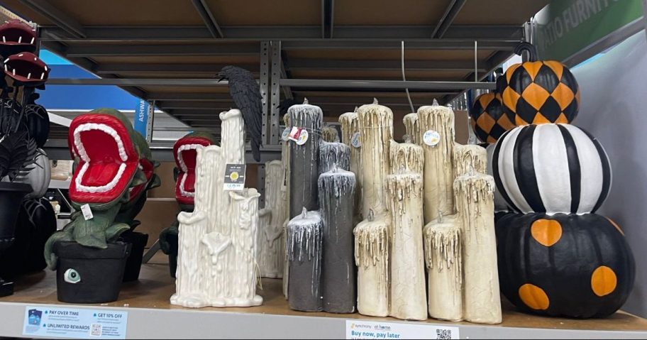 halloween decor items on a store shelf