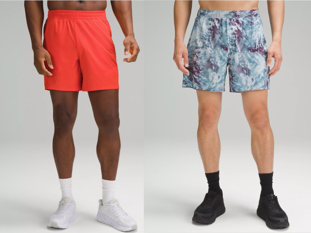 men wearing red and multi shorts