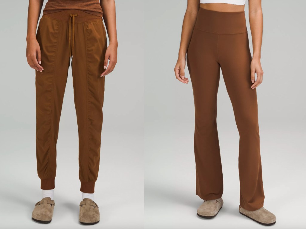 women wearing two pairs of brown pants