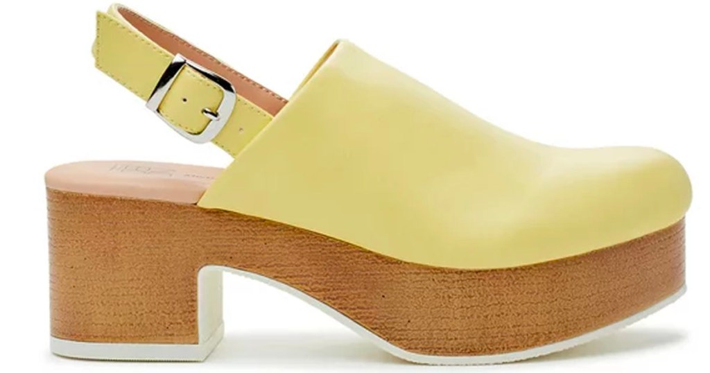 yellow heels with wood bottoms