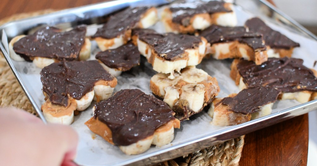 peanut butter chocolate frozen bark on a sheet pan