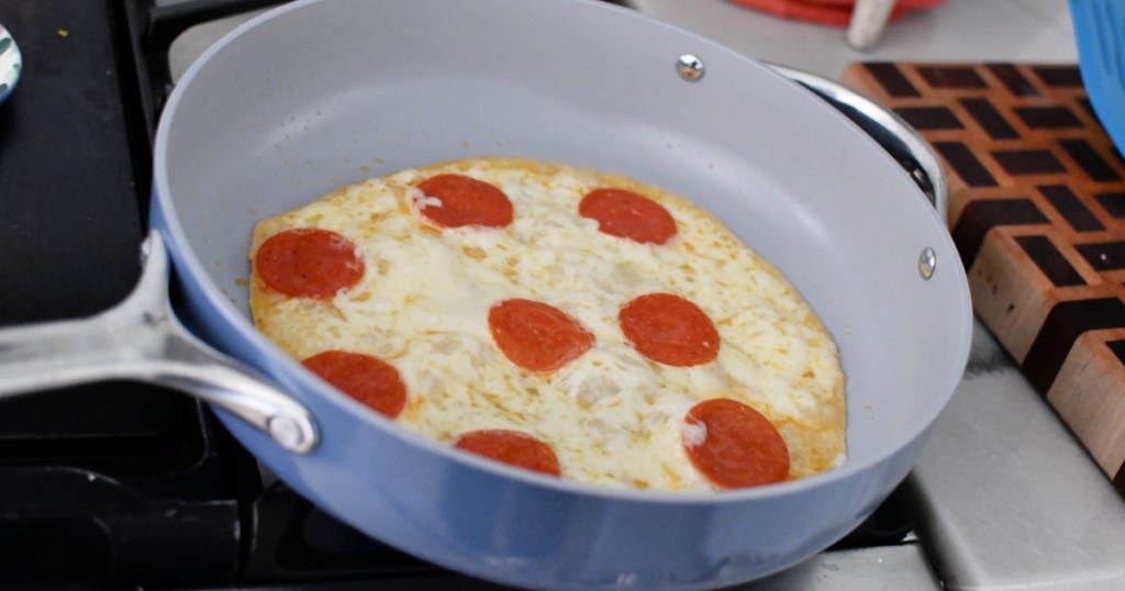 pizza roll up in a skillet