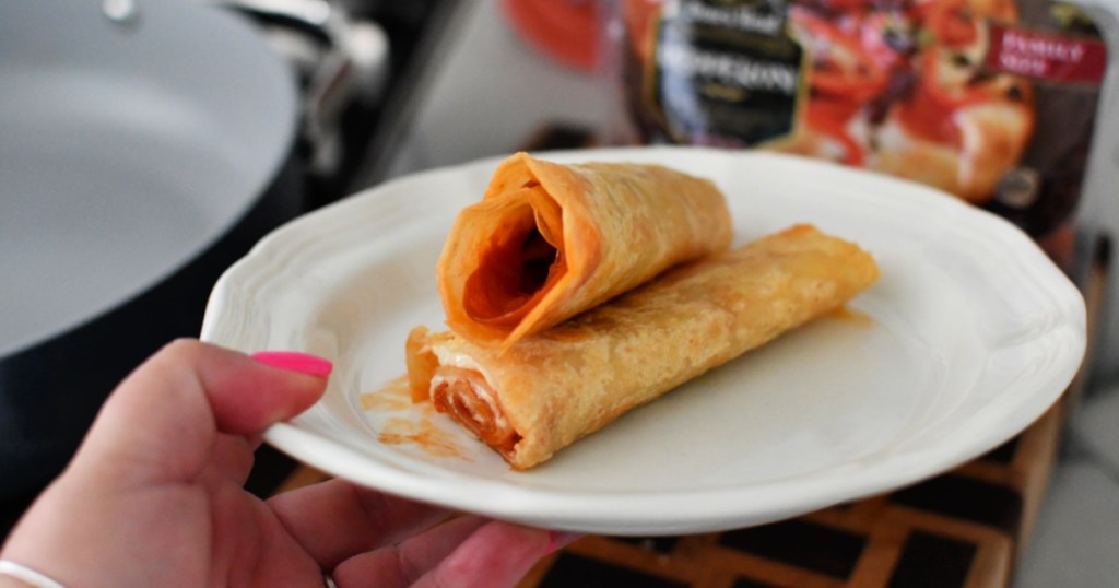 plate with cheesy roll ups