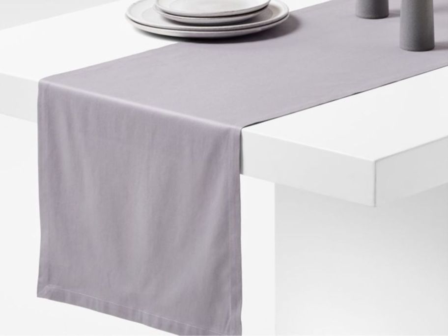 Crate & Barrel Aspen 120" Metal Grey Organic Cotton Table Runner