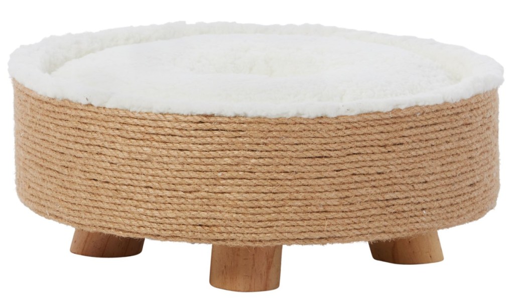 cat scratcher pouf with sherpa top