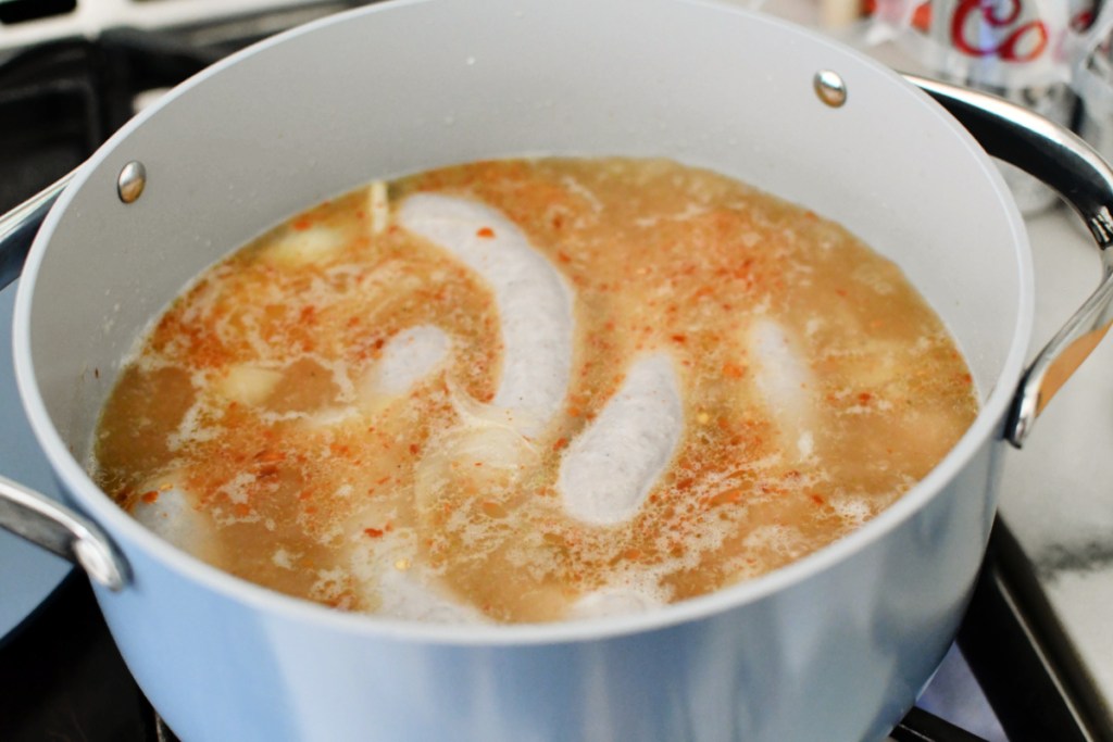 simmering beer brats