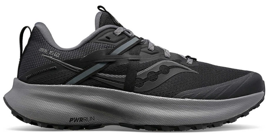 stock image of Saucony Ride 15 Men Running Shoe in black