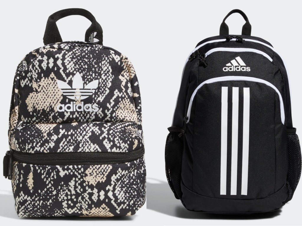 two Adidas backpacks on display